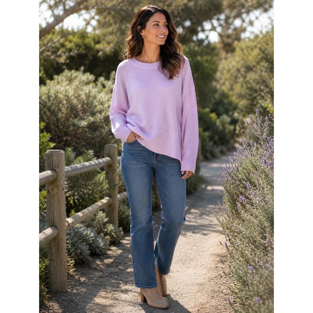 Theory 100% Cashmere Sweater Medium Lilac Lavender Crewneck Luxury Knit Soft